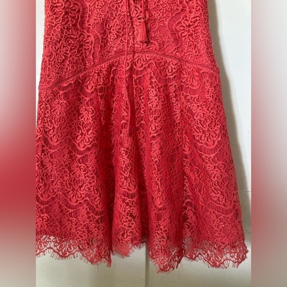 ADELYN Rae fit and flare sleeveless coral pink lace lined tie front dress Small - Picture 11 of 14